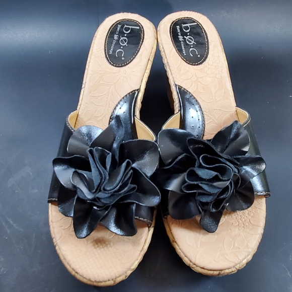 BOC Born Black Leather Flower Heel Mule Cork - Picture 2 of 11
